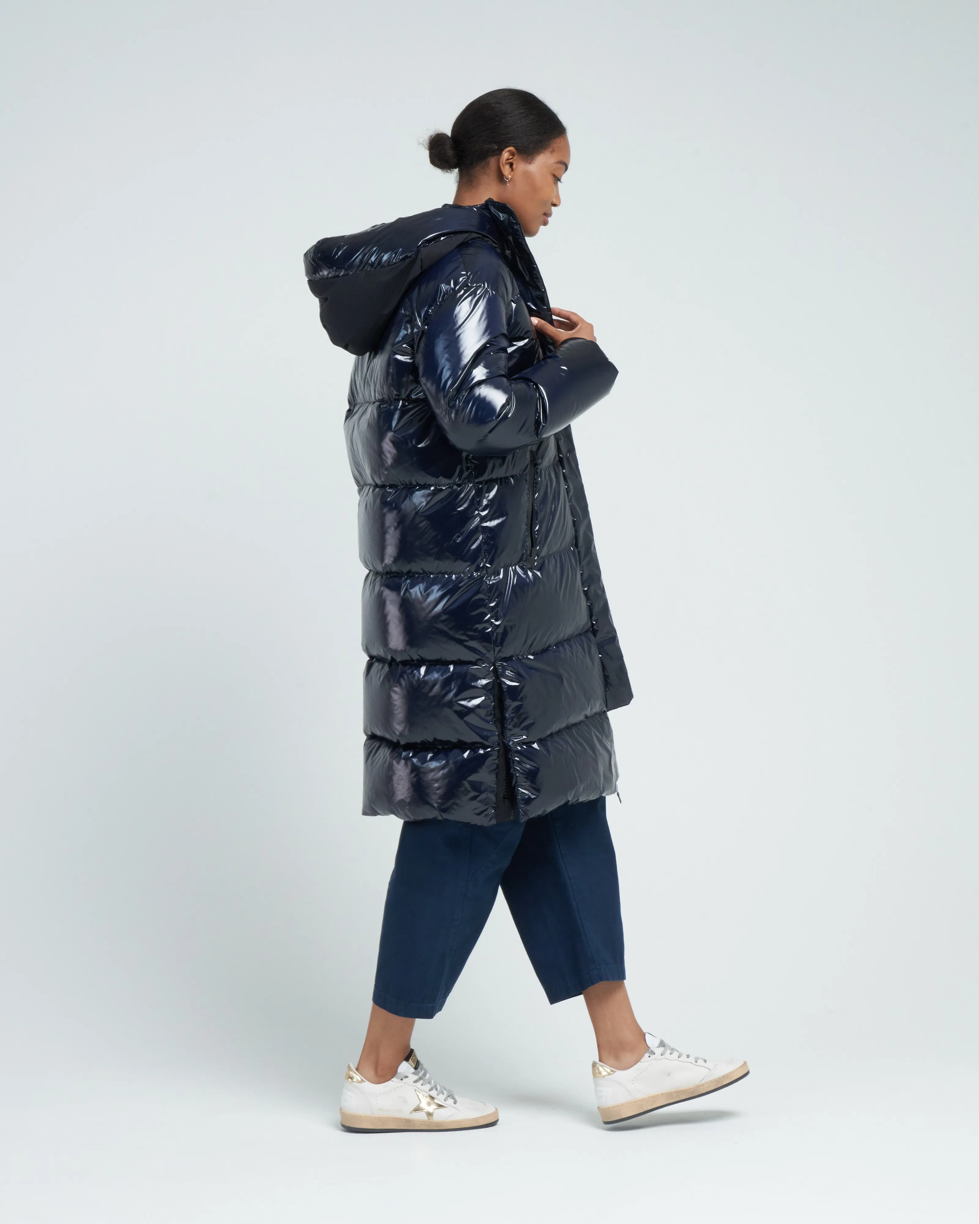 laminar glazed ripstop midi hooded parka