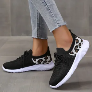 Leopard Breathable Mesh Lace Up Athletic