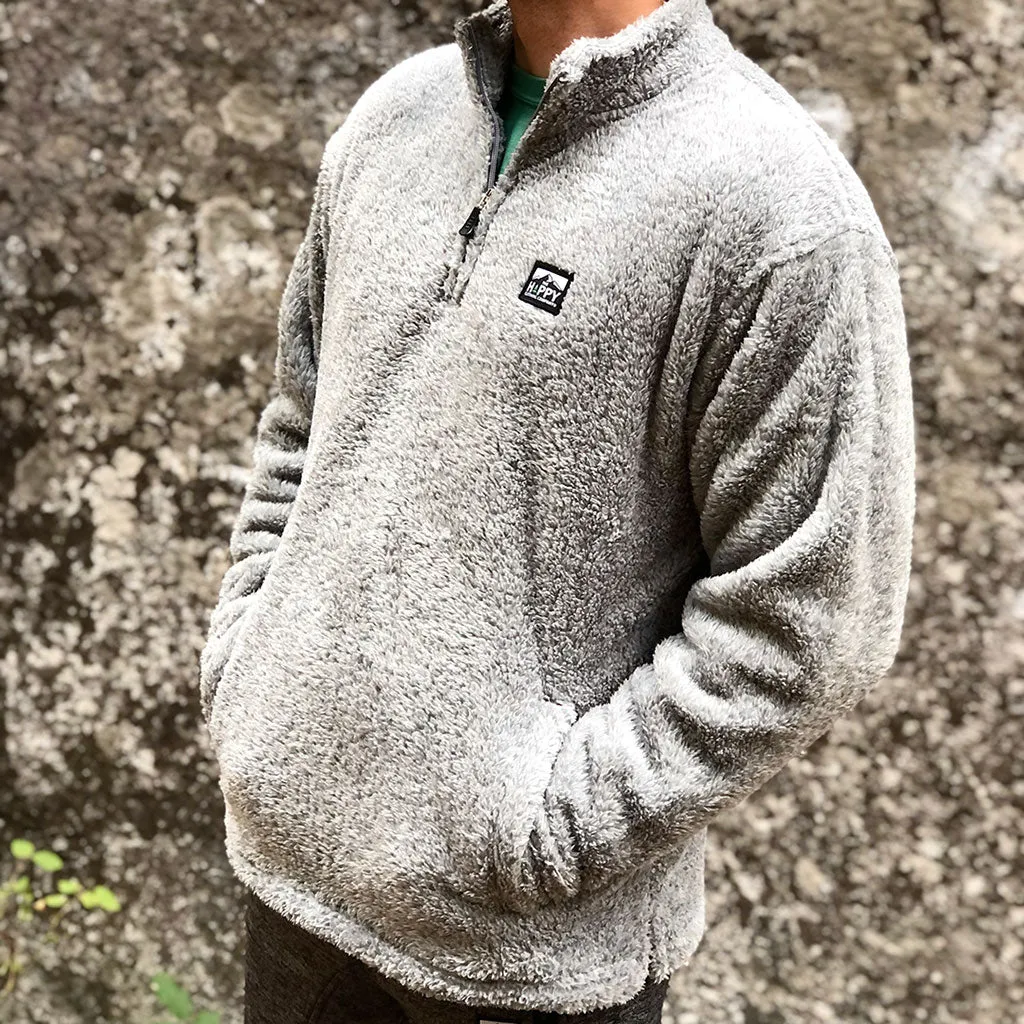 Logo Printed Patch Men's Quarter Zip Fuzzy Fleece