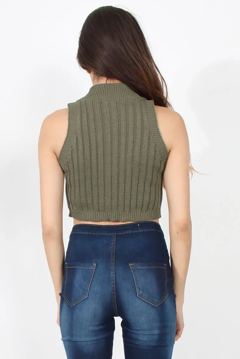 Lucy Khaki Knitted High Neck Top