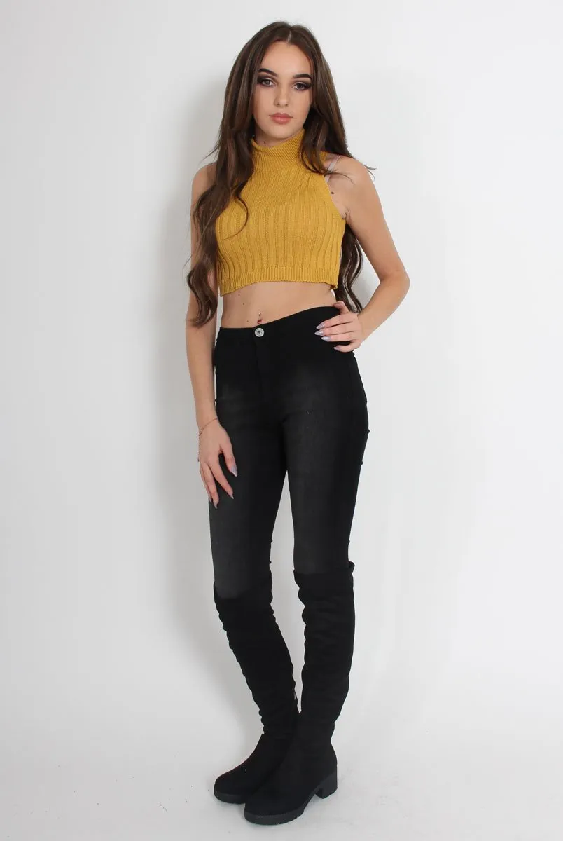 Lucy Mustard Knitted High Neck Top