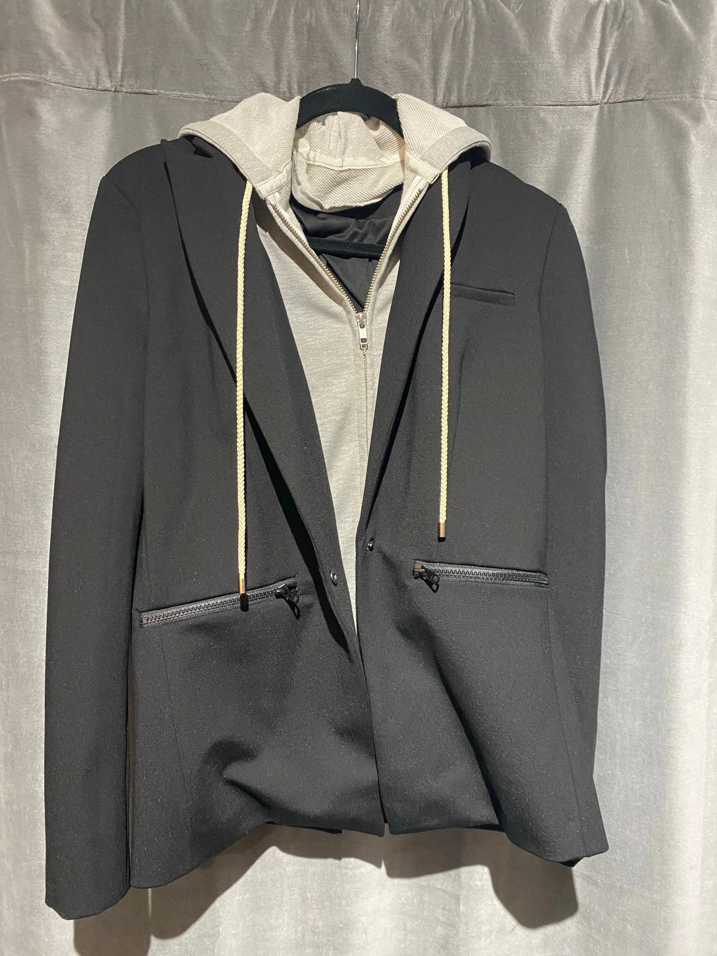 Madison Marcus Black Stretch Blazer with Grey Detachable Hoodie Underneath