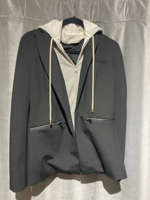 Madison Marcus Black Stretch Blazer with Grey Detachable Hoodie Underneath