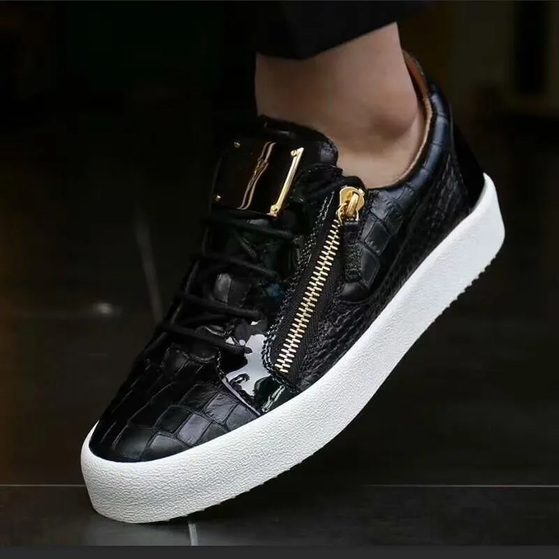 Male Comfortable Metal Loafers Men Casual Shoes Party Dress Shoes Men Flats Lace-Up Sneakers Black Color Big Size 46