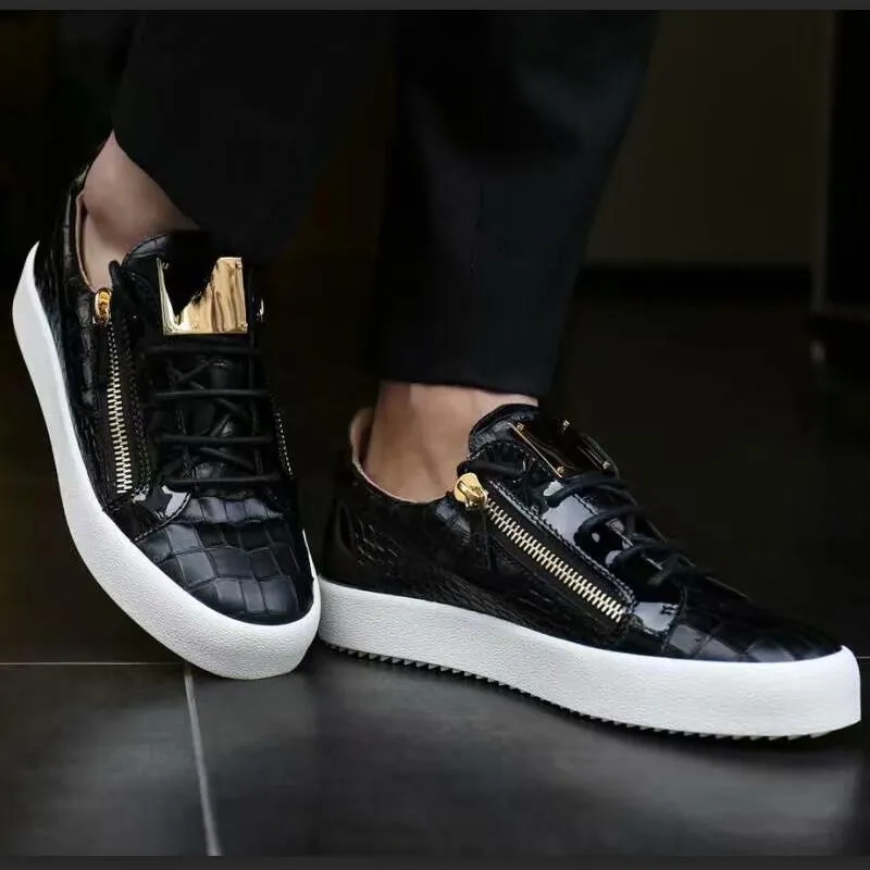 Male Comfortable Metal Loafers Men Casual Shoes Party Dress Shoes Men Flats Lace-Up Sneakers Black Color Big Size 46