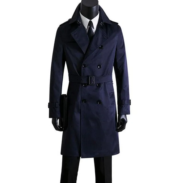 Male trench coat men's clothing plus size spring and autumn long trench design double breasted coats men khaki outerwear fashion