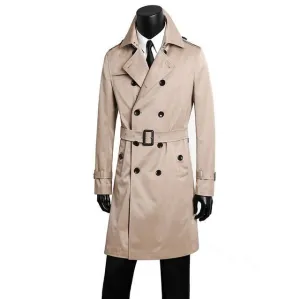 Male trench coat men's clothing plus size spring and autumn long trench design double breasted coats men khaki outerwear fashion