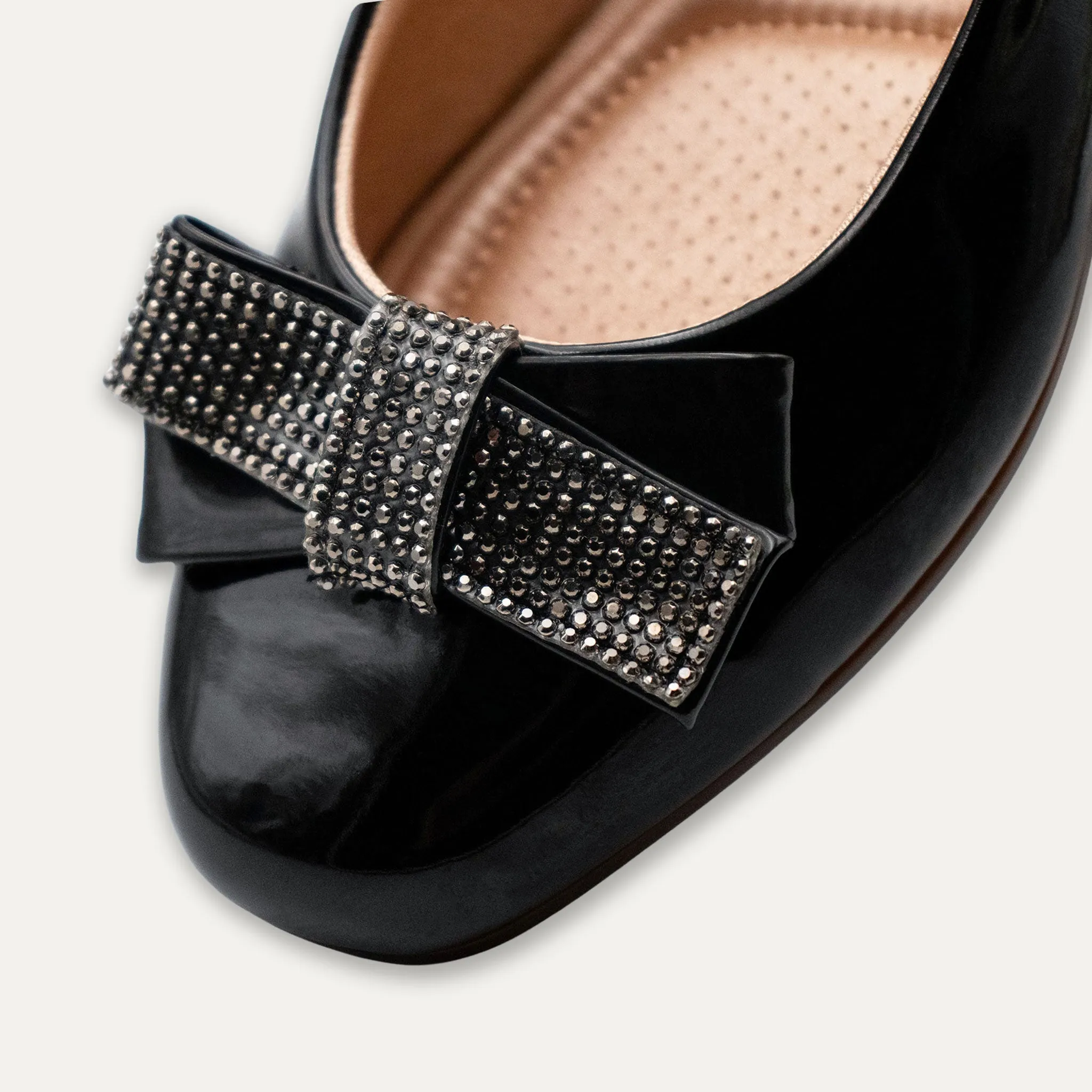 Maria Crystal Ribbon Black Ballet Flats