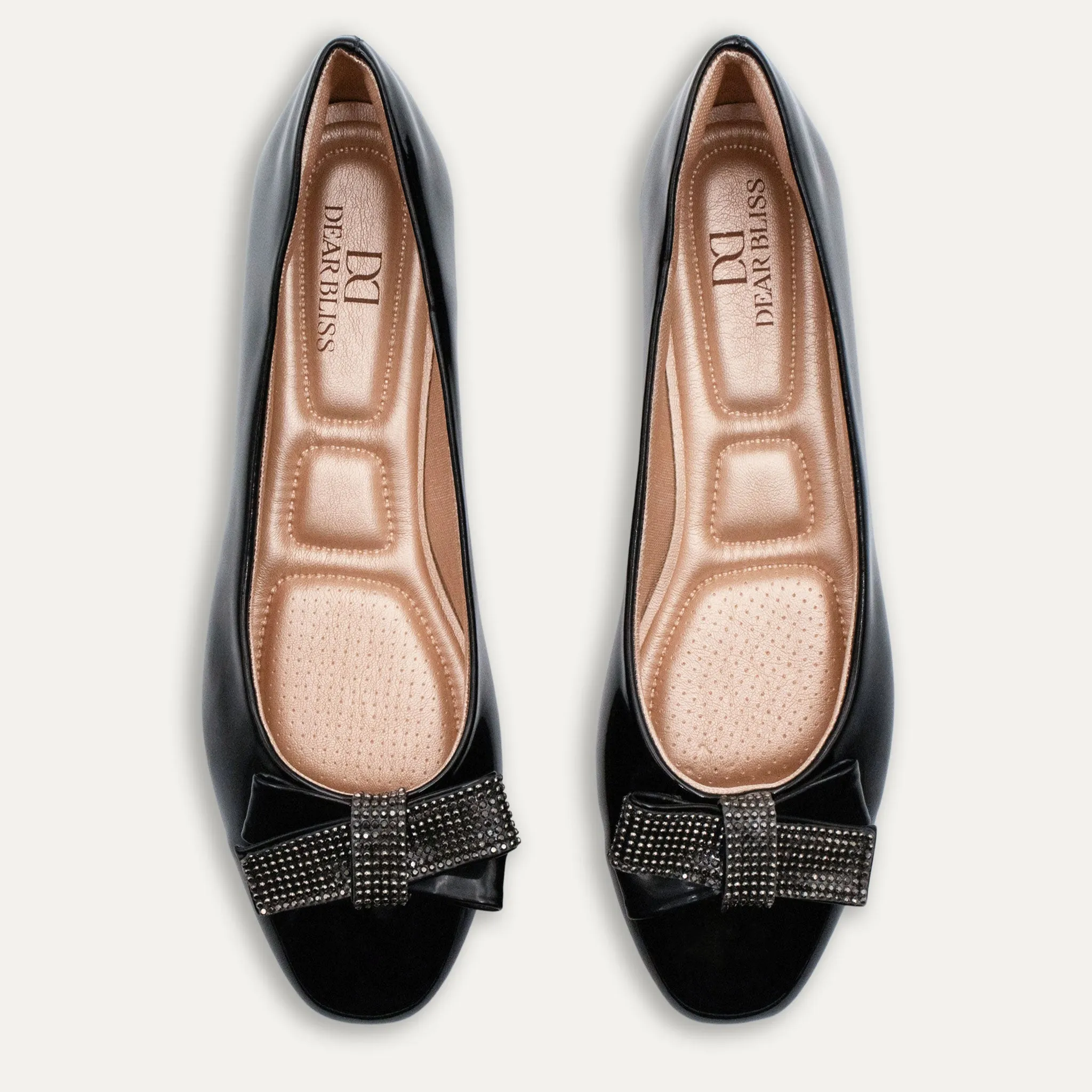 Maria Crystal Ribbon Black Ballet Flats
