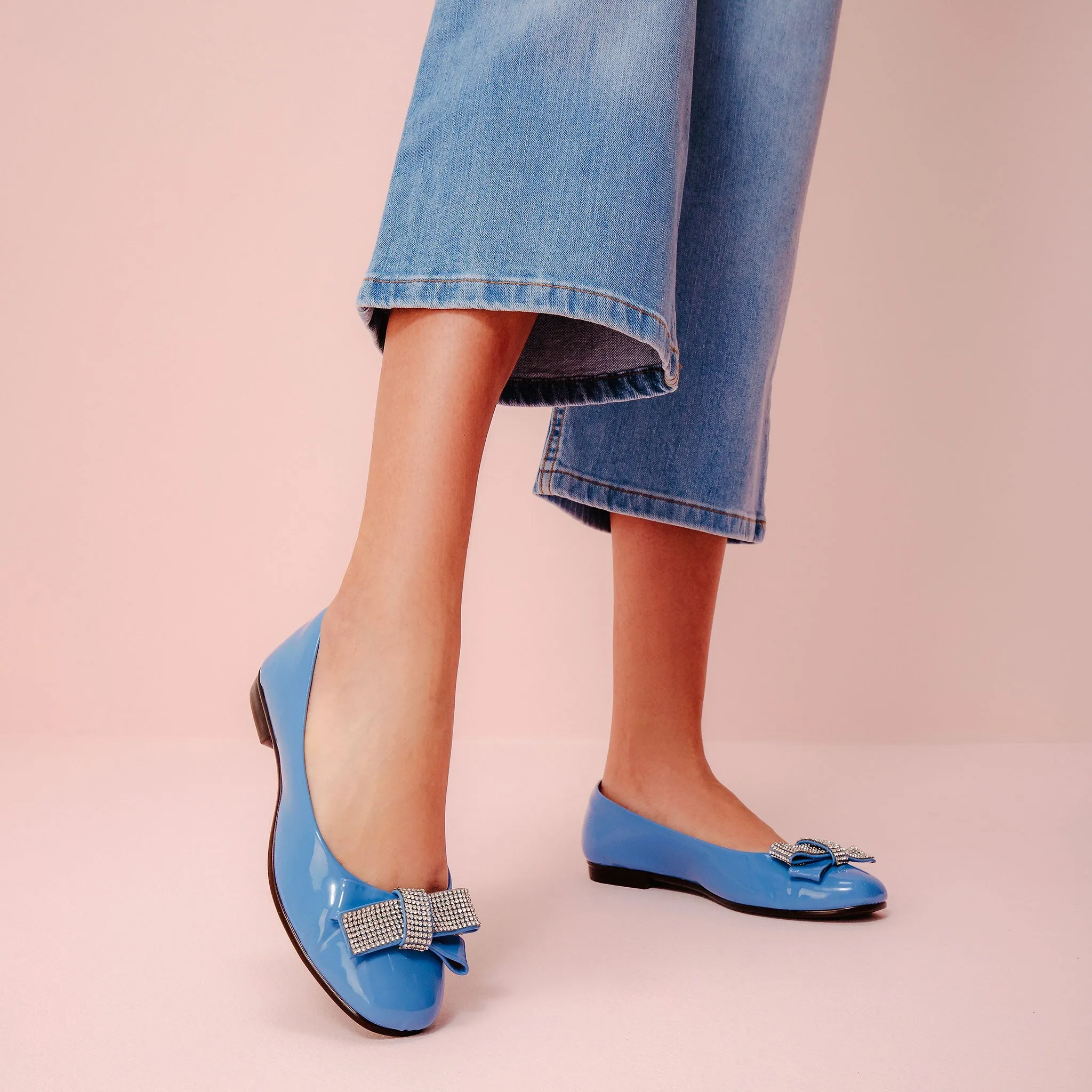 Maria Crystal Ribbon Sky Ballet Flats