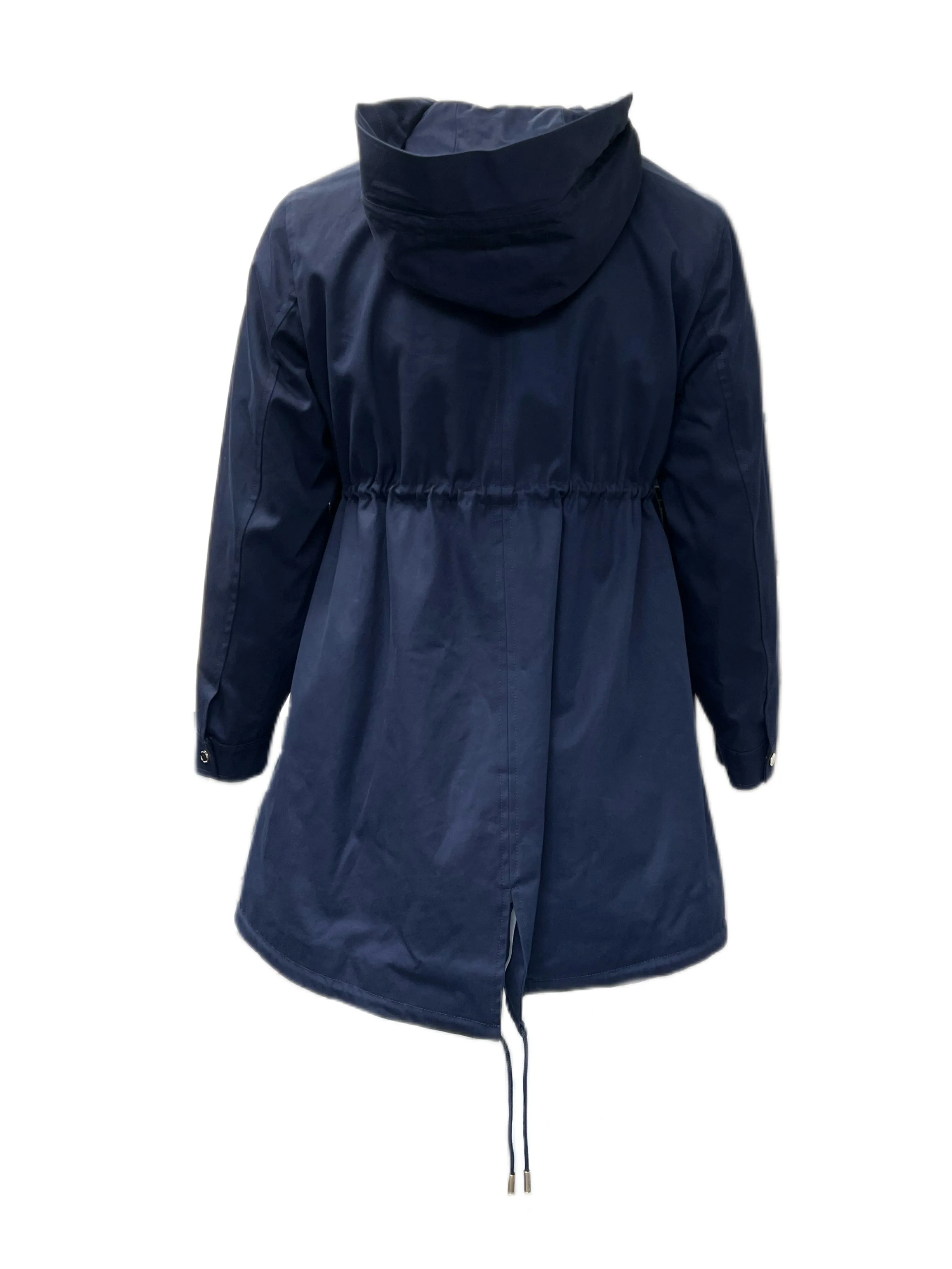 Marina Rinaldi Women's Navy Tamkebis Hooded Rain Jacket Size 14W/23 NWT