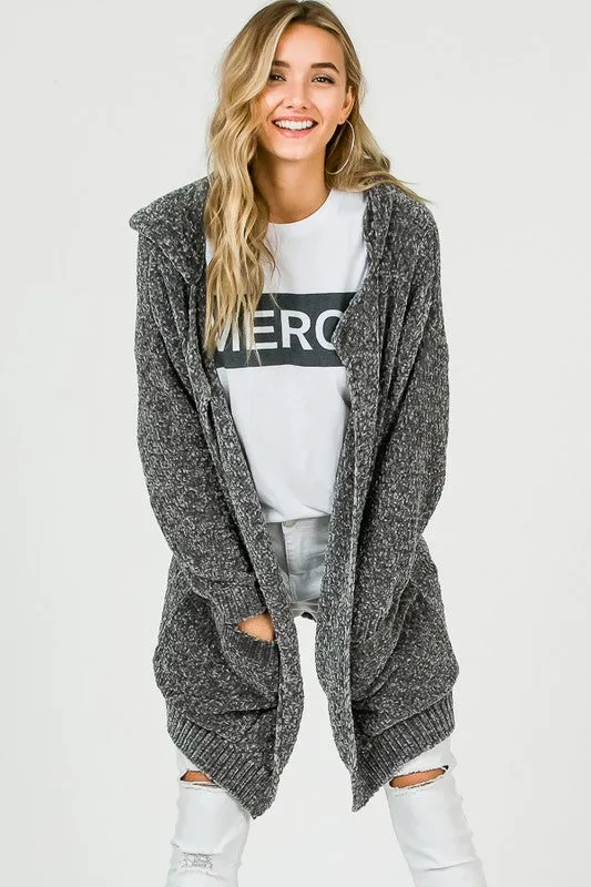MARISSA HOODED CARDI GREY