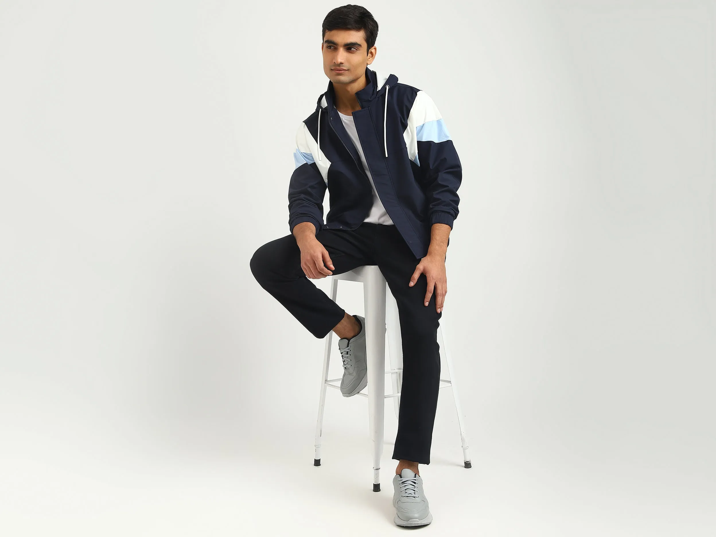 Men Colorblock Hooded Jacket