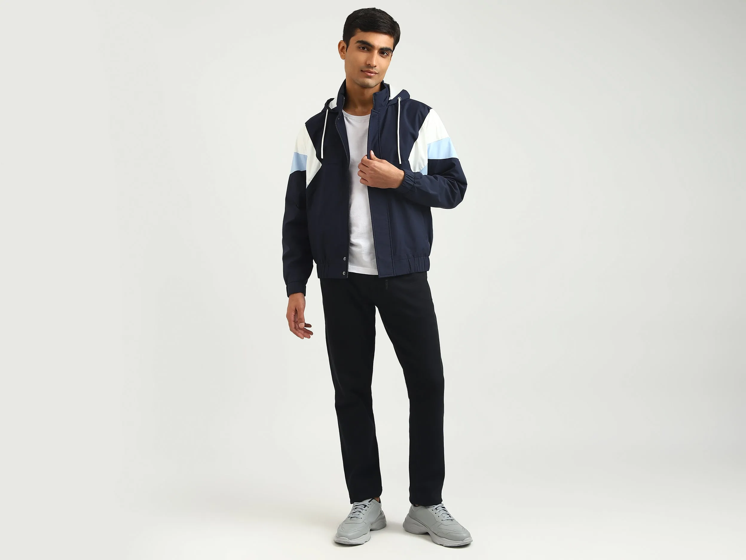 Men Colorblock Hooded Jacket