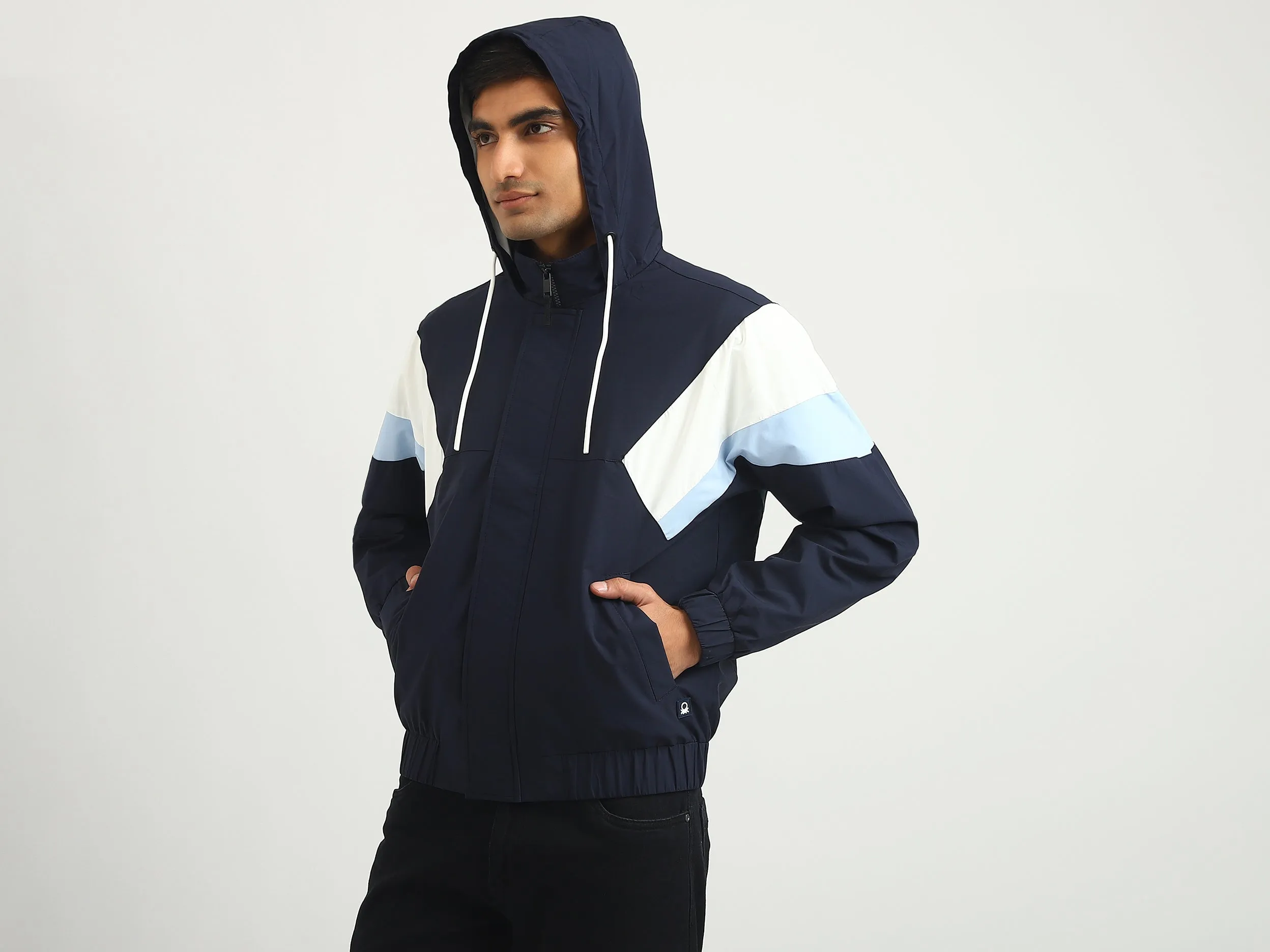 Men Colorblock Hooded Jacket