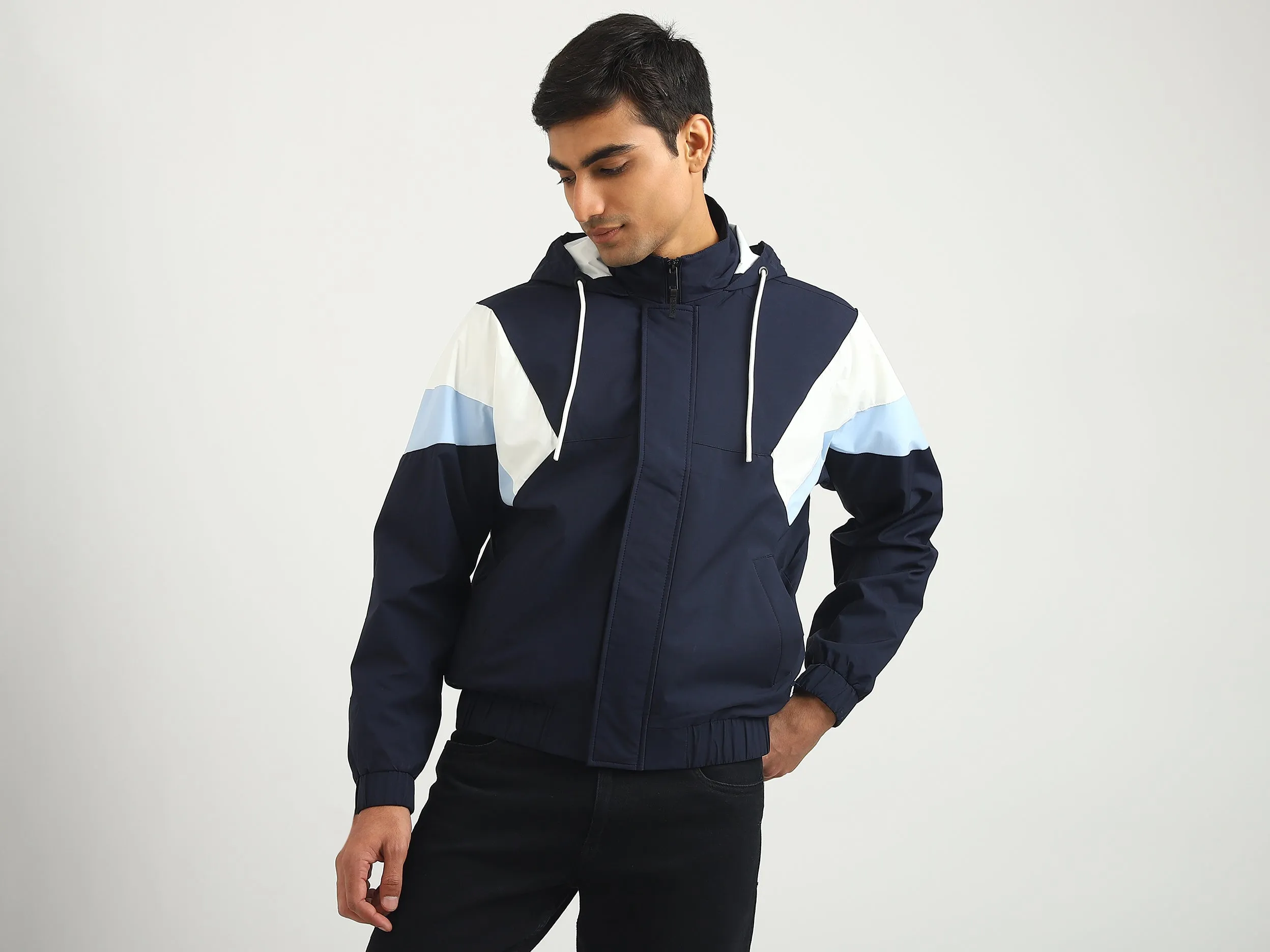 Men Colorblock Hooded Jacket