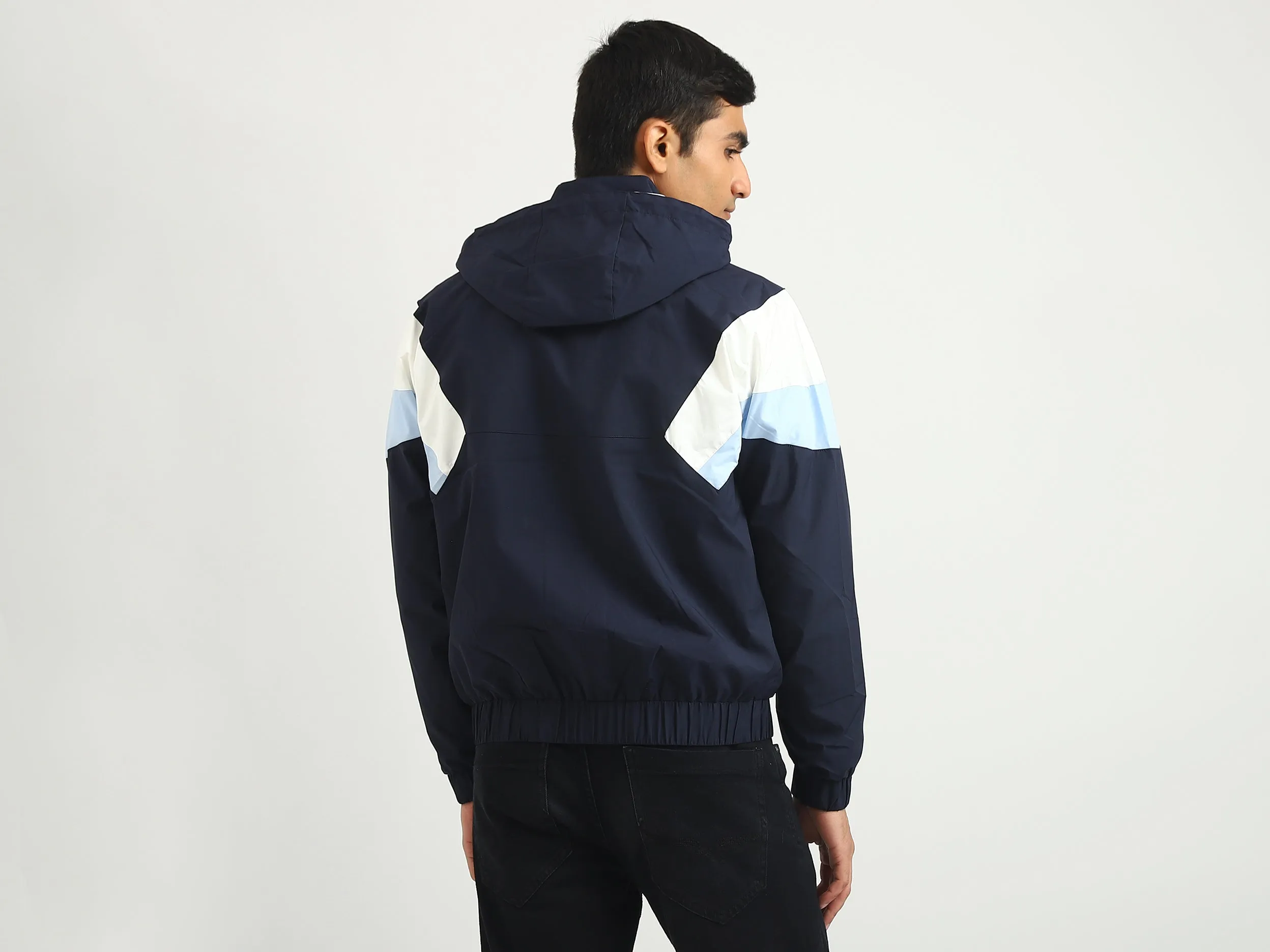 Men Colorblock Hooded Jacket