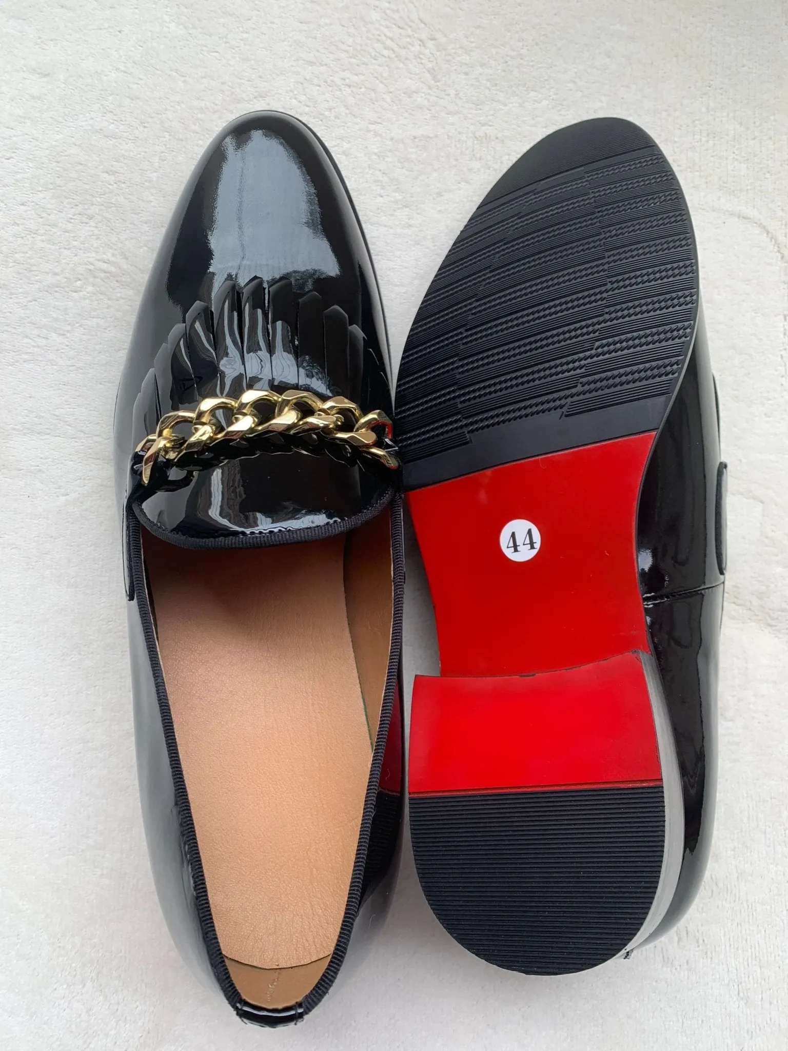 Men Patent leather Shoes metal chain Loafers