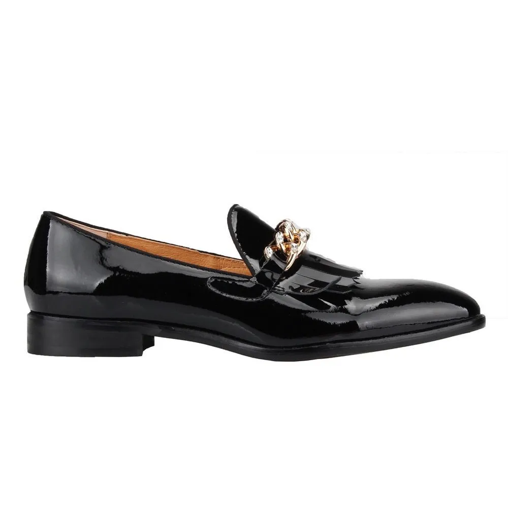 Men Patent leather Shoes metal chain Loafers