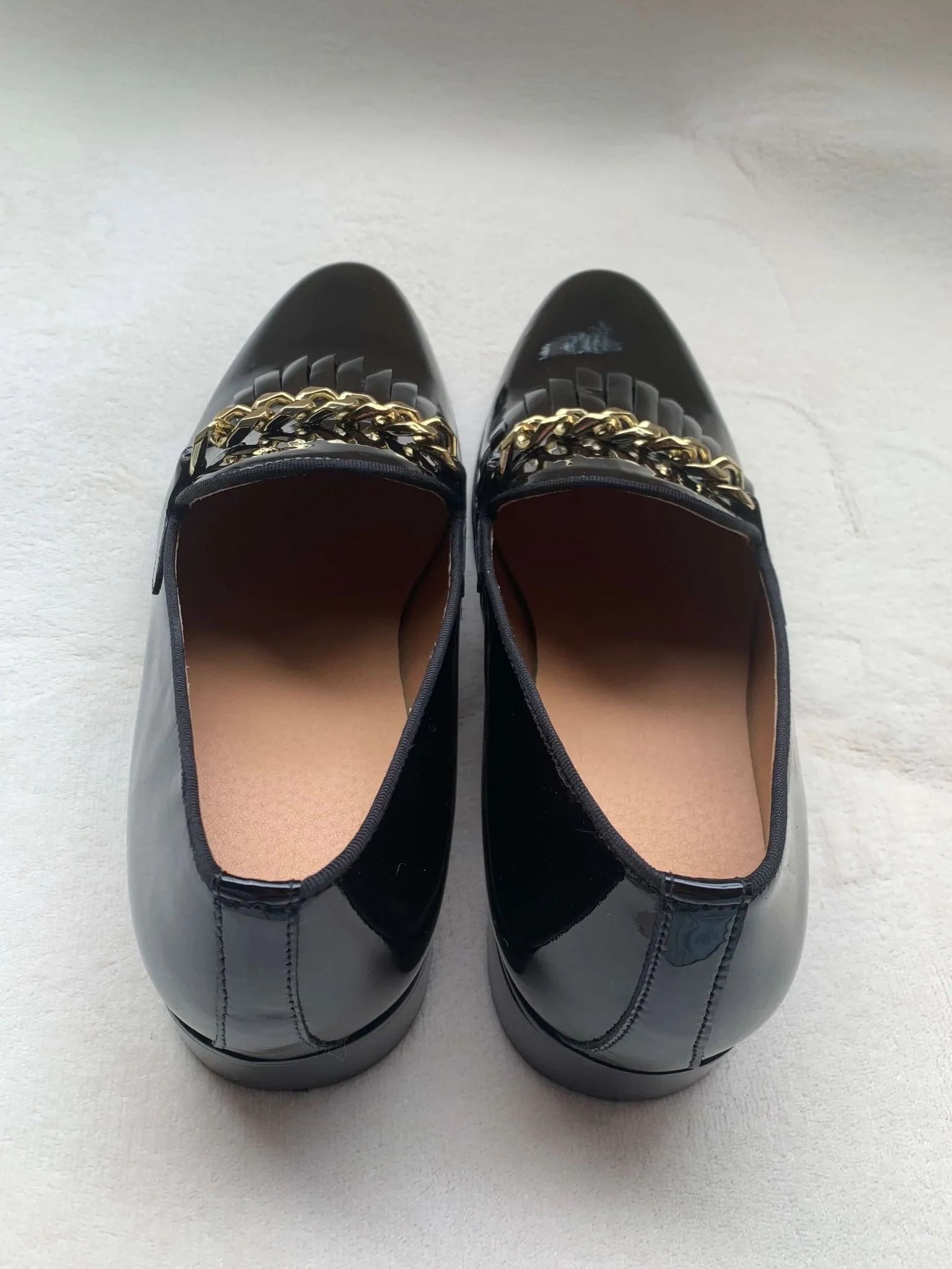 Men Patent leather Shoes metal chain Loafers