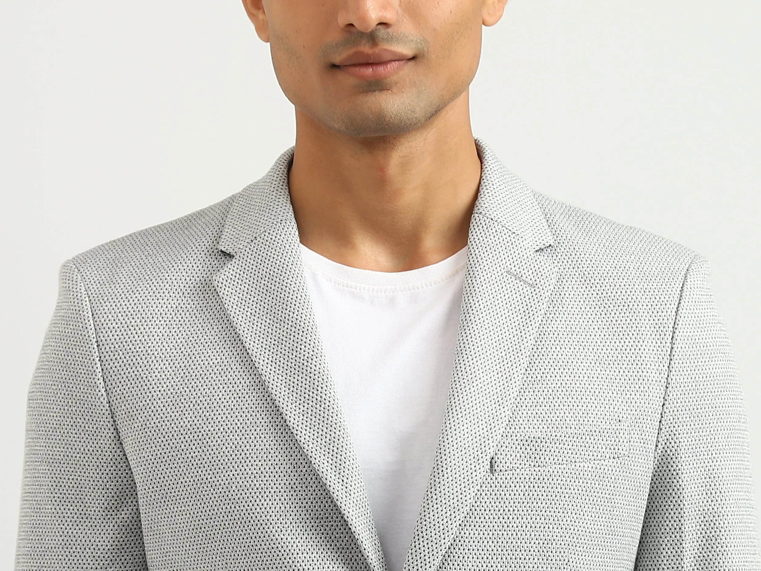 Men Textured Lapel Collar Blazer