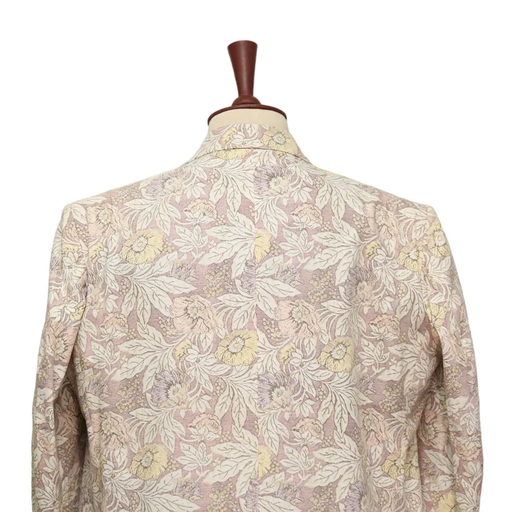 Mens Blazer Beige Pink Yellow Floral Cotton 2 Button Dress Formal Suit Jacket Wedding Sport Coat 46R