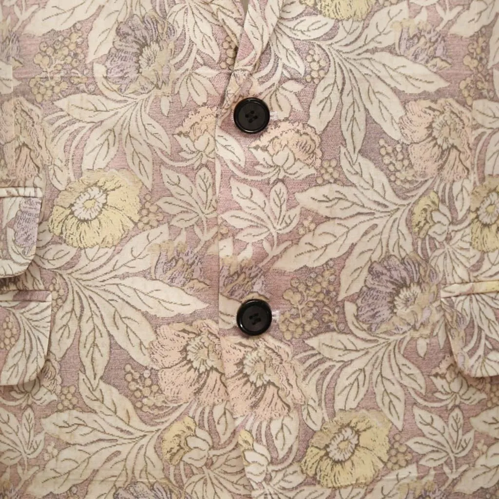 Mens Blazer Beige Pink Yellow Floral Cotton 2 Button Dress Formal Suit Jacket Wedding Sport Coat 46R