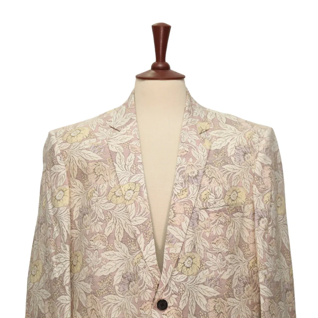 Mens Blazer Beige Pink Yellow Floral Cotton 2 Button Dress Formal Suit Jacket Wedding Sport Coat 46R