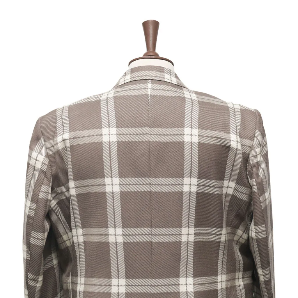 Mens Blazer Beige White Plaid Wool Handmade Dress Formal Suit Jacket Wedding Sport Coat 48R