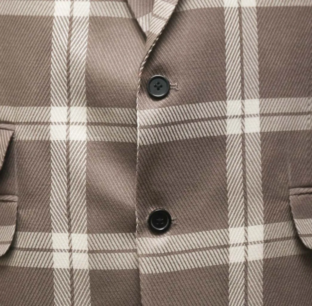 Mens Blazer Beige White Plaid Wool Handmade Dress Formal Suit Jacket Wedding Sport Coat 48R