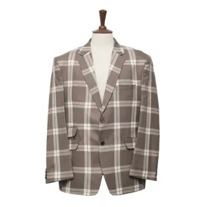 Mens Blazer Beige White Plaid Wool Handmade Dress Formal Suit Jacket Wedding Sport Coat 48R
