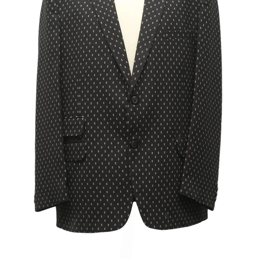 Mens Blazer Black Gray Geometric Wool Dress Formal Tuxedo Suit Jacket Wedding Sport Coat 46R