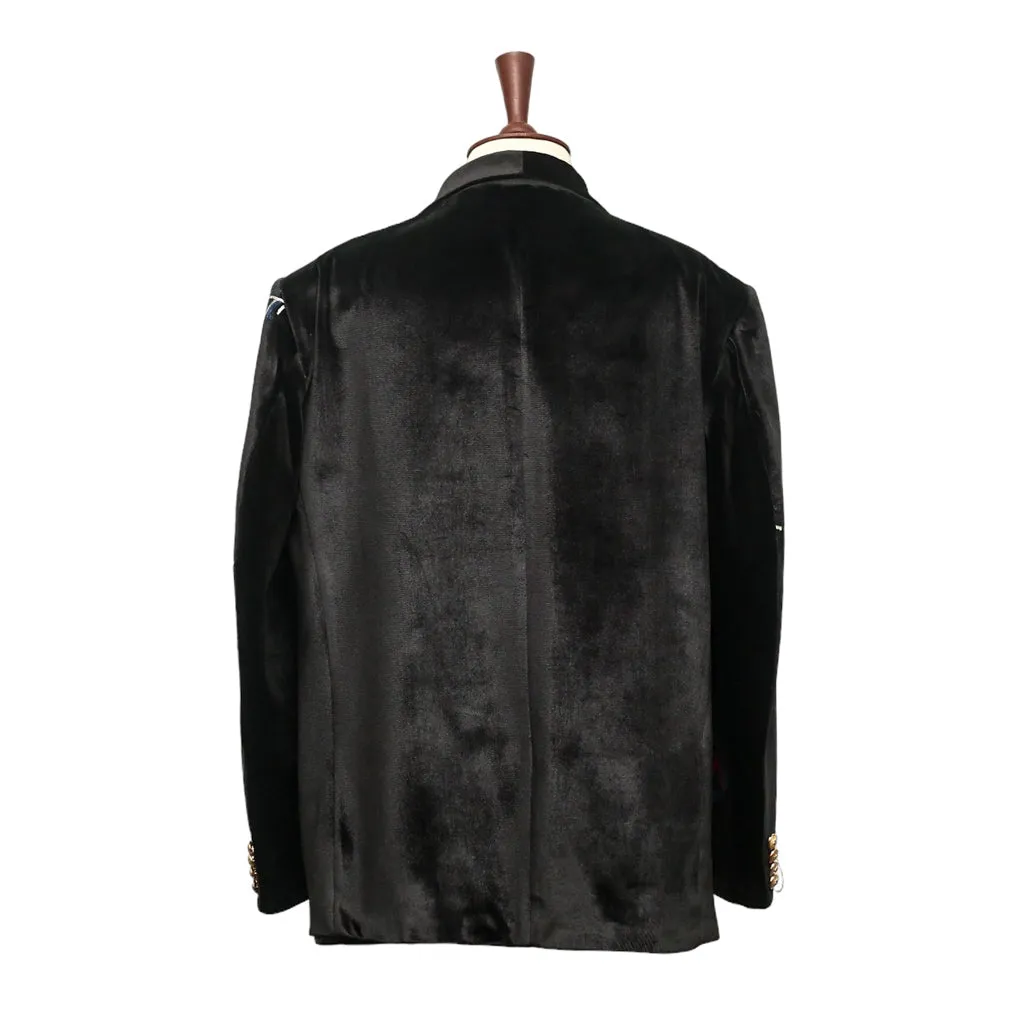 Mens Blazer Black Peacock Embroidered Velvet Designer Dress Formal Suit Jacket Wedding Sport Coat 46R