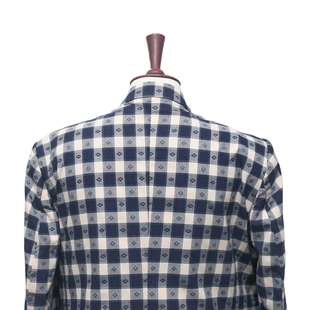 Mens Blazer Blue Beige Plaid Check Wool Handmade Dress Formal Suit Jacket Sport Coat 48R
