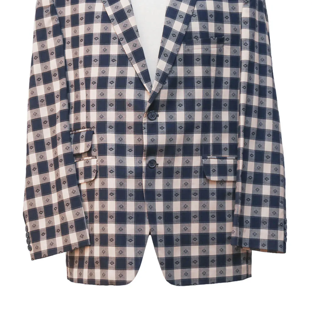 Mens Blazer Blue Beige Plaid Check Wool Handmade Dress Formal Suit Jacket Sport Coat 48R