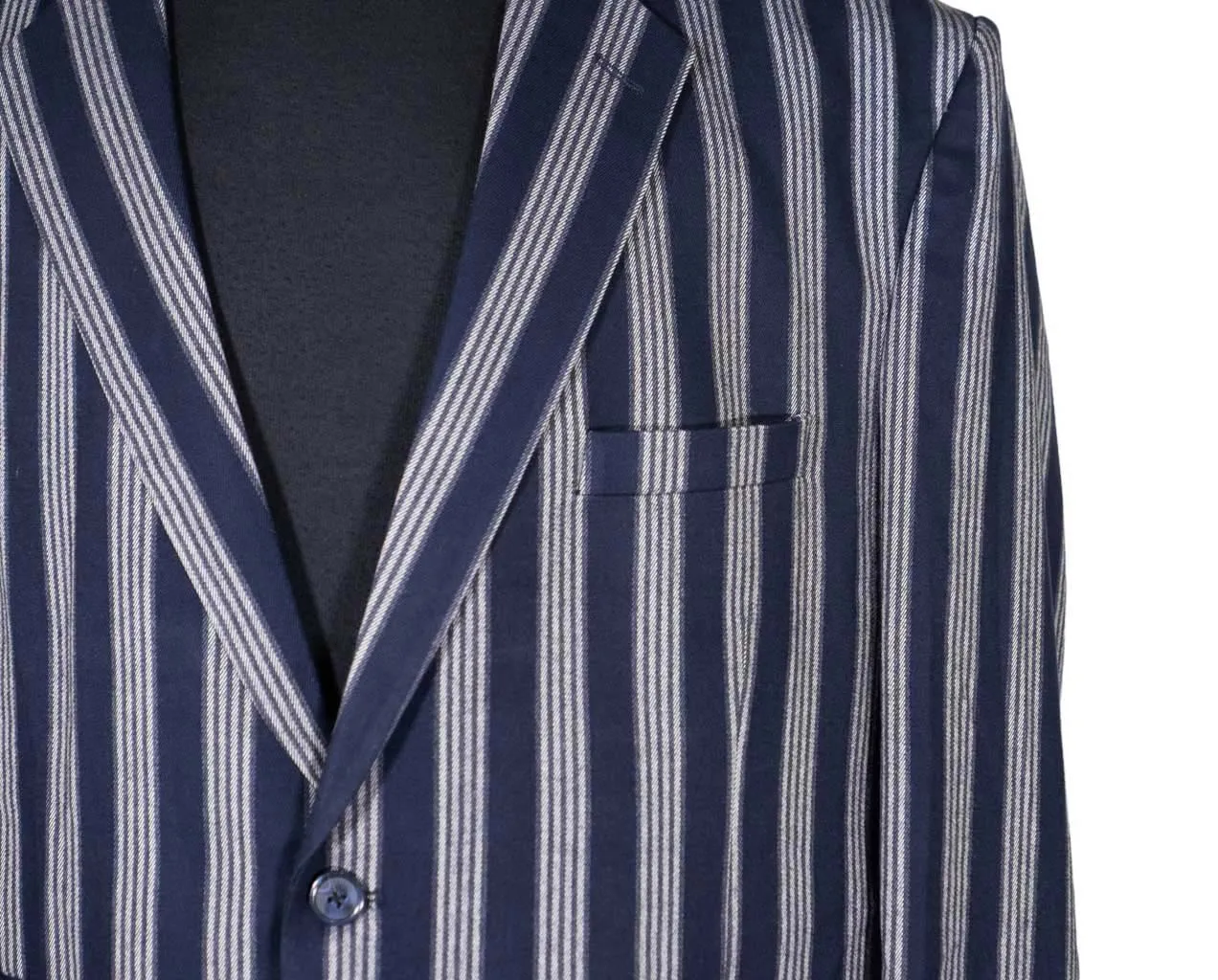 Mens Blazer Blue Gray Striped Wool Dress Formal Suit Jacket Wedding Sport Coat 44R
