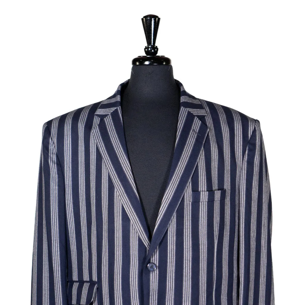 Mens Blazer Blue Gray Striped Wool Dress Formal Suit Jacket Wedding Sport Coat 44R