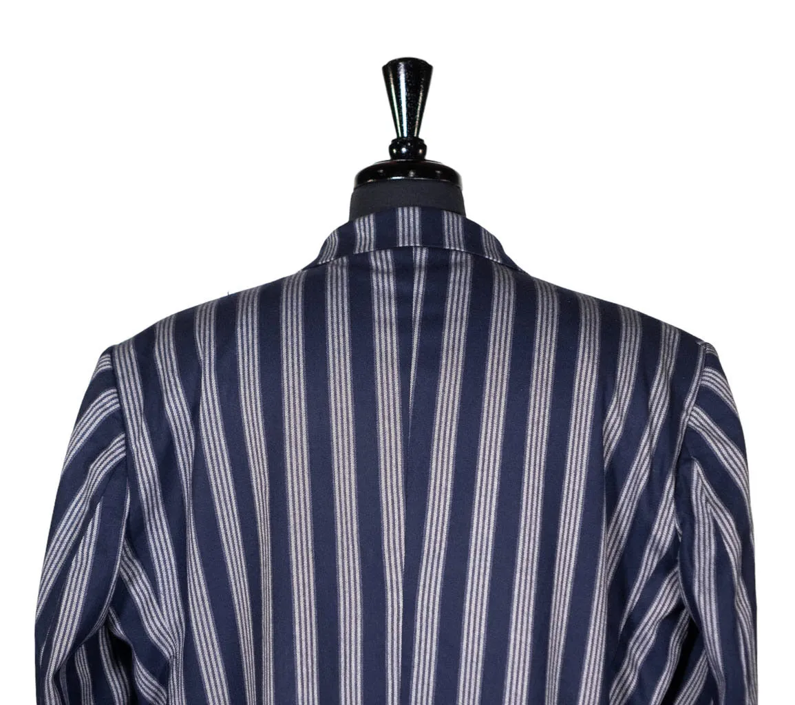 Mens Blazer Blue Gray Striped Wool Dress Formal Suit Jacket Wedding Sport Coat 44R