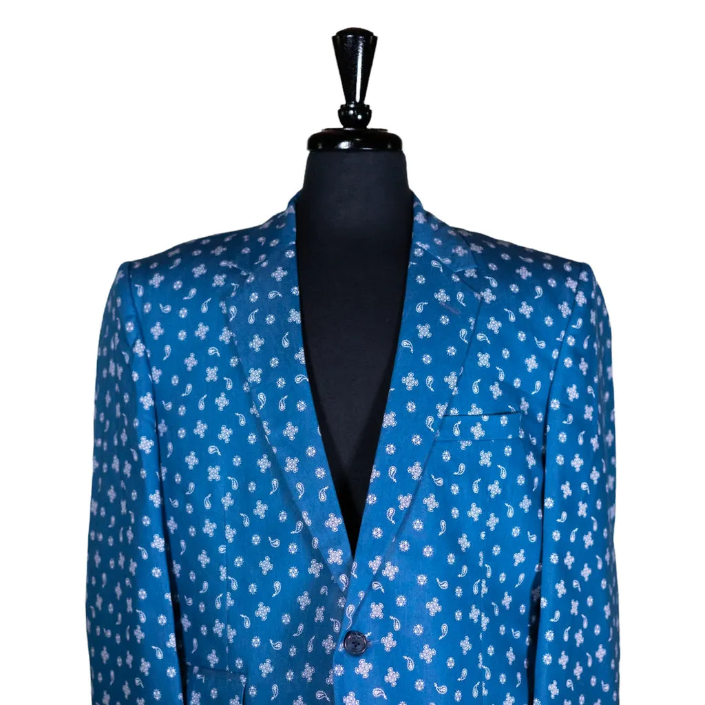 Men's Blazer Blue Paisley Formal Jacket Sport Coat (44R)