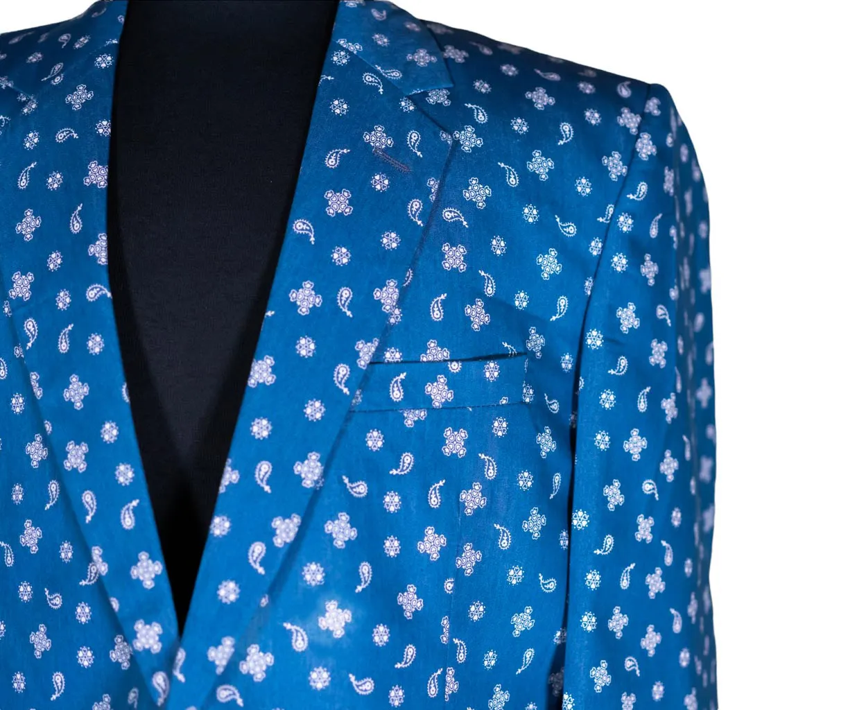 Men's Blazer Blue Paisley Formal Jacket Sport Coat (44R)