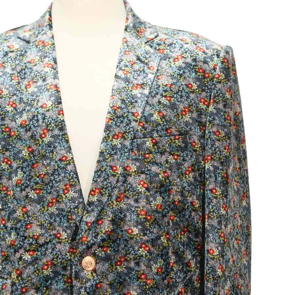 Mens Blazer Blue Purple Floral Velvet Designer Dress Formal Suit Jacket Wedding Sport Coat 42R