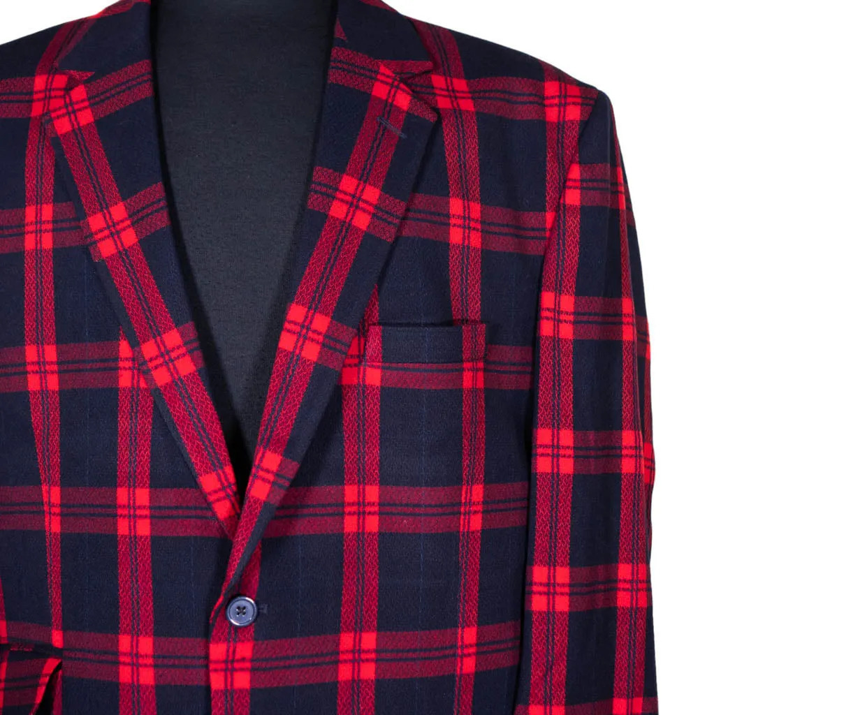 Mens Blazer Blue Red Plaid Check Wool 2 Button Dress Formal Suit Jacket Wedding Sport Coat