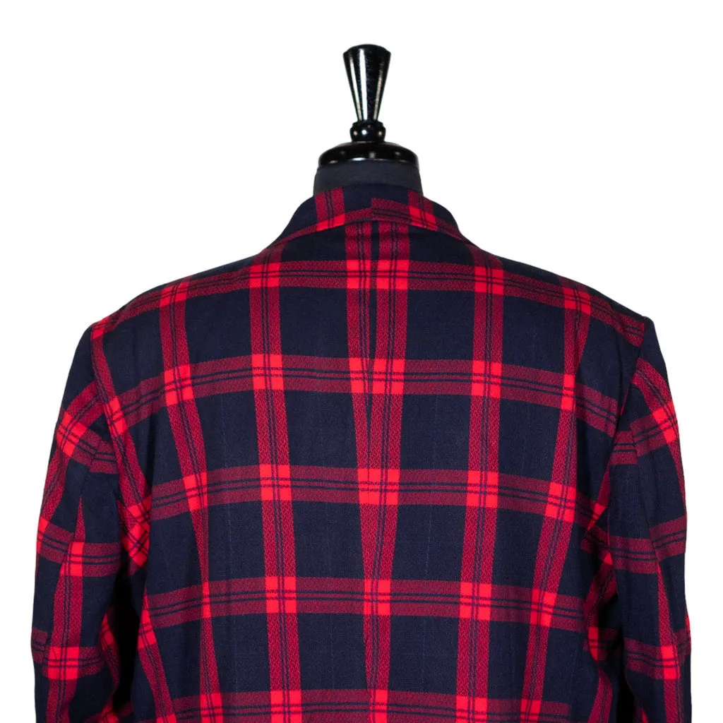 Mens Blazer Blue Red Plaid Check Wool 2 Button Dress Formal Suit Jacket Wedding Sport Coat