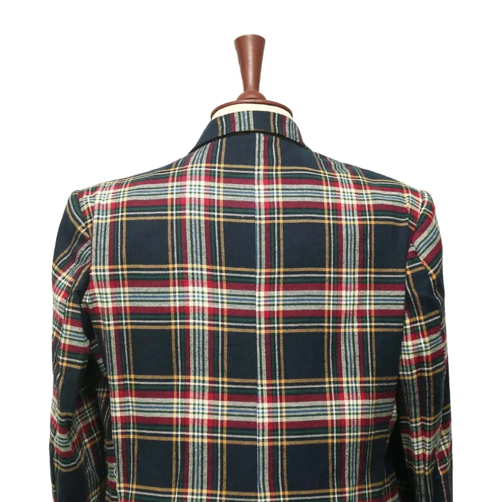 Mens Blazer Blue Red Tartan Plaid Check Wool Handmade Dress Formal Suit Jacket Wedding Sport Coat 44R