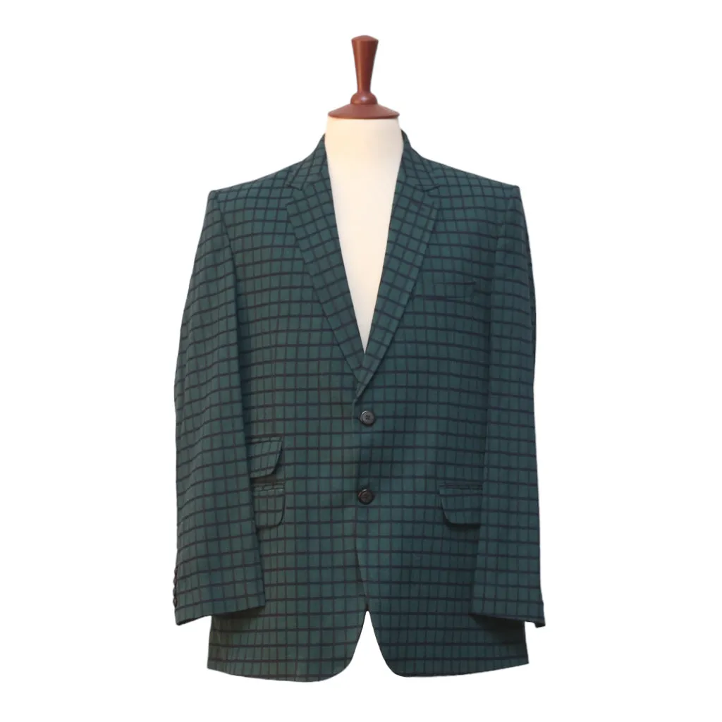 Mens Blazer Green Blue Check Wool 2 Button Dress Formal Suit Jacket Wedding Sport Coat 44R