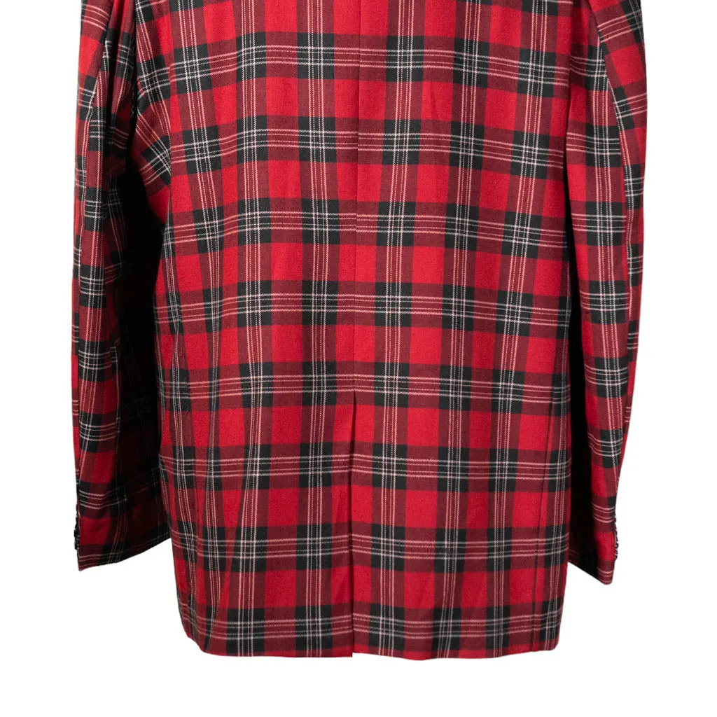 Mens Blazer Red Black Beige Plaid Check Wool Dress Formal Suit Jacket Wedding Sport Coat 46R