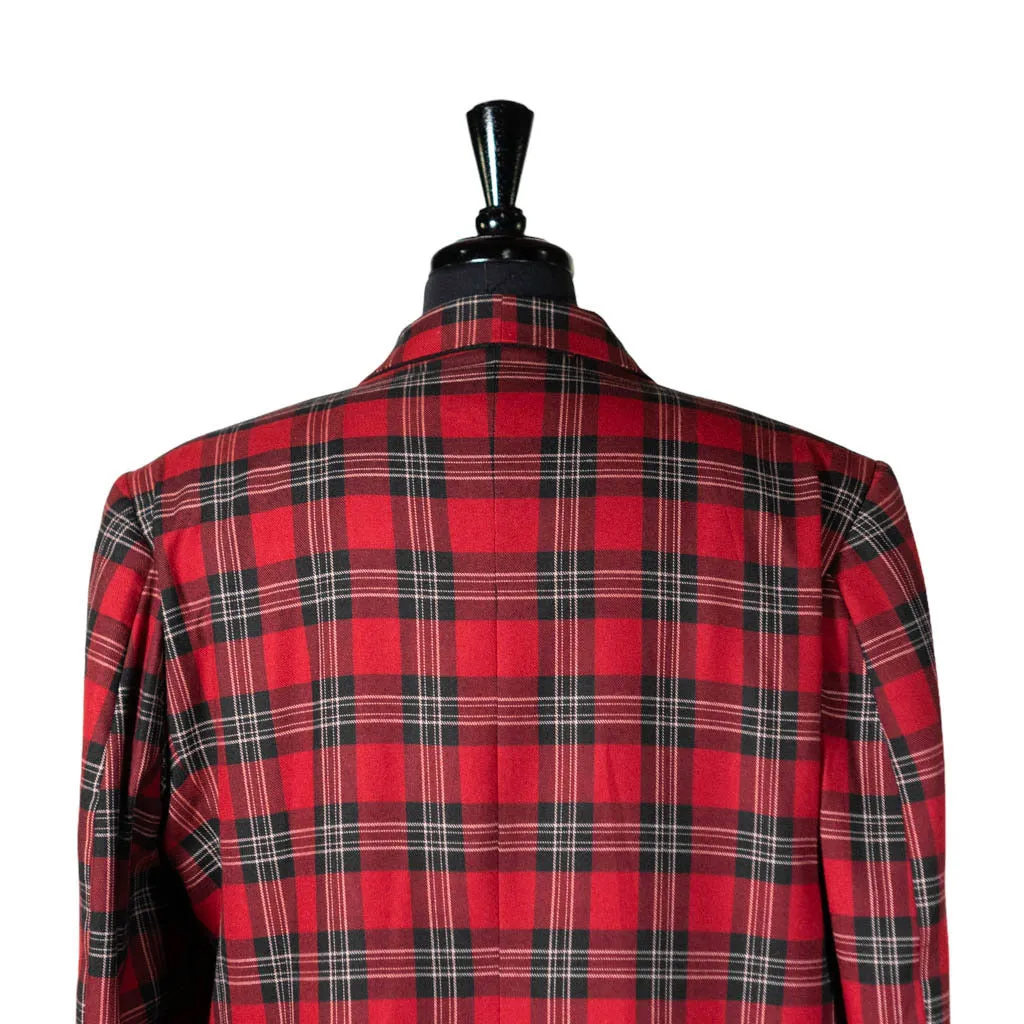 Mens Blazer Red Black Beige Plaid Check Wool Dress Formal Suit Jacket Wedding Sport Coat 46R