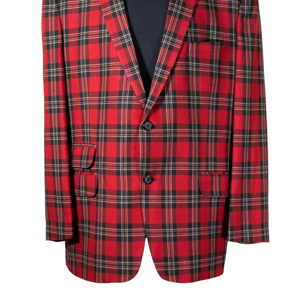 Mens Blazer Red Black Beige Plaid Check Wool Dress Formal Suit Jacket Wedding Sport Coat 46R