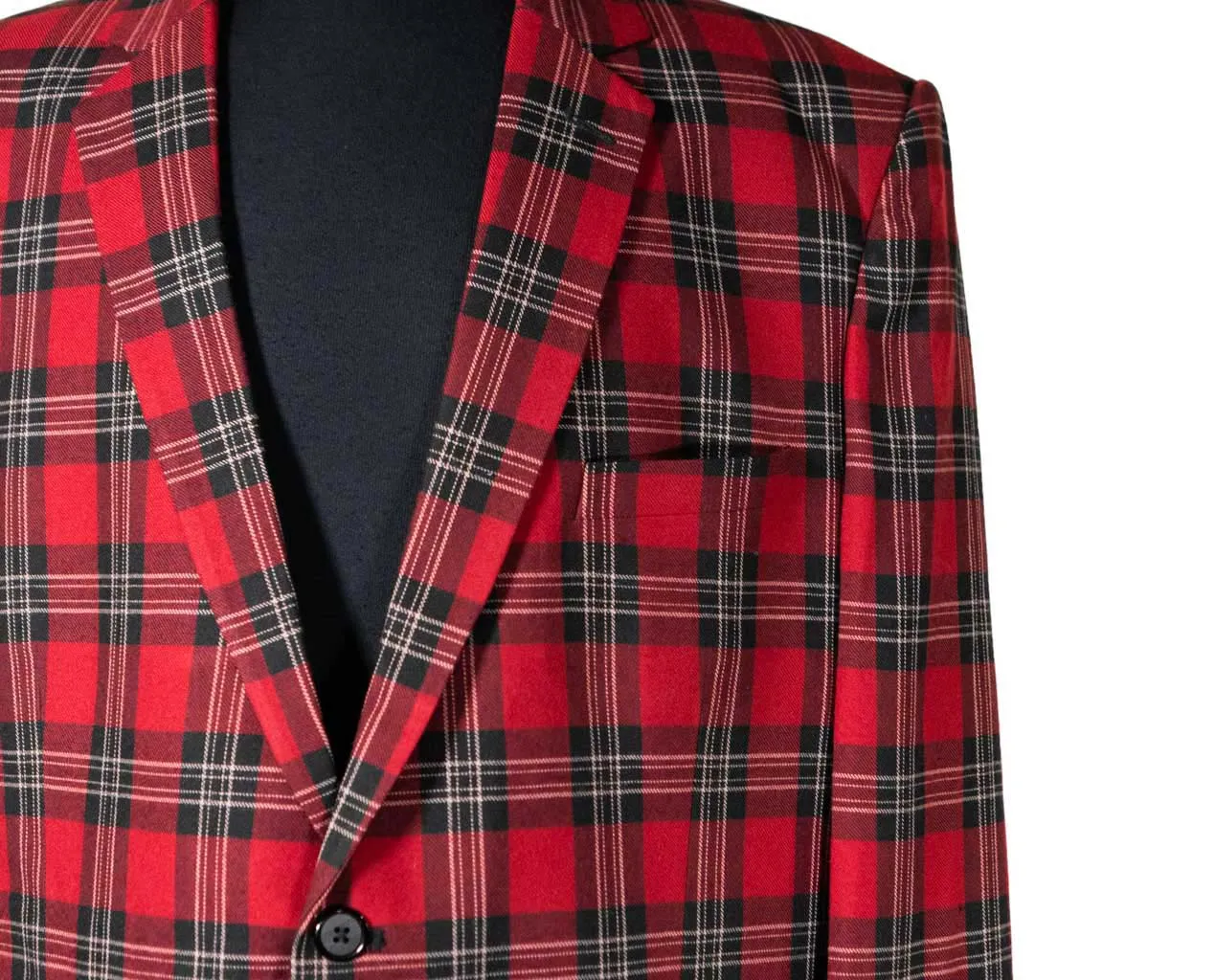 Mens Blazer Red Black Beige Plaid Check Wool Dress Formal Suit Jacket Wedding Sport Coat 46R