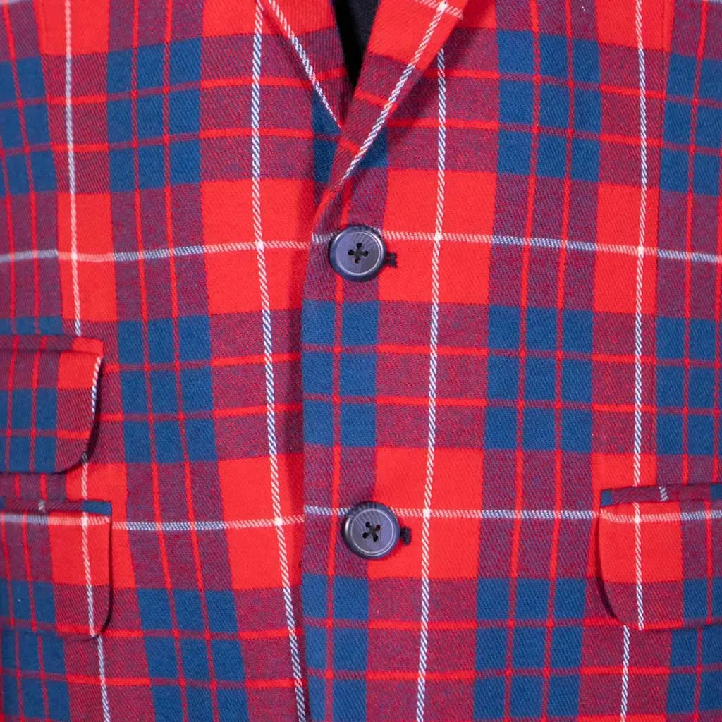 Mens Blazer Red Blue Plaid Check Wool Dress Formal Suit Jacket Wedding Sport Coat 42R